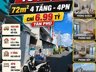 Hxh 6m tô hiệu  72m 4 tầng  4pn  chỉ 6.99 tỷ tân phú