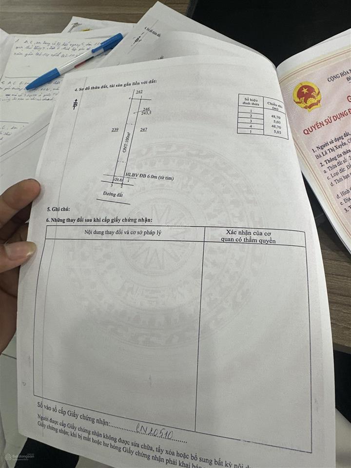 Bán đất minh lập giấy tờ pháp lý minh bạch ngang 5,03m dài 243,5m, giá 529tr