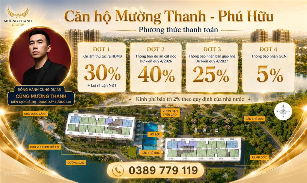 Bán căn hộ mường thanh phú hữu 2pn 2wc 3,4 tỷ ban công mát mẻ view đẹp