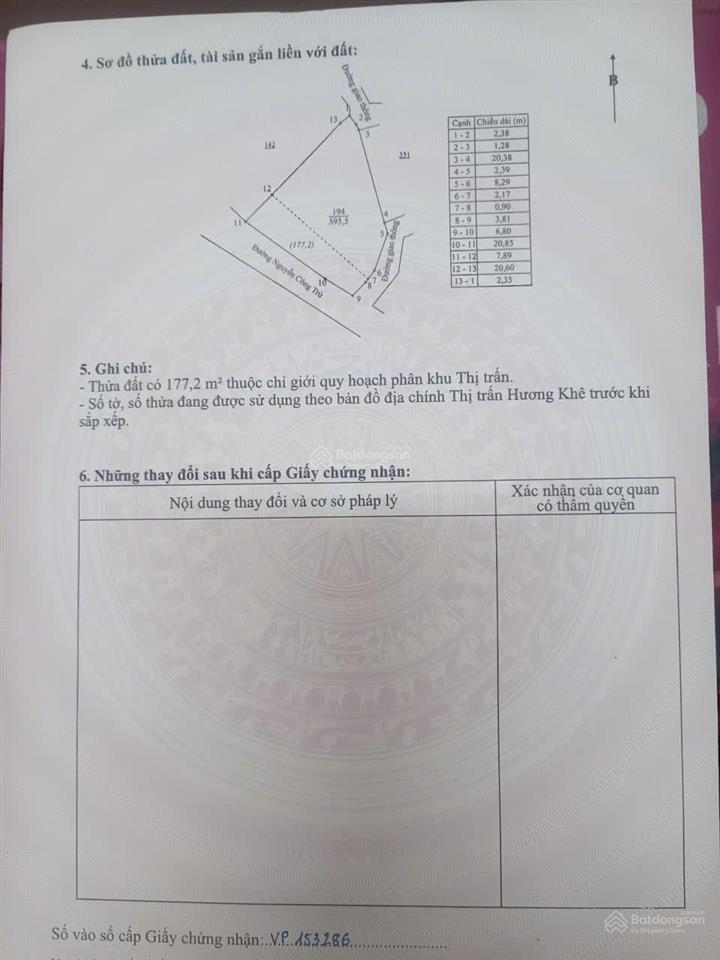 Bán nhà mặt tiền nguyễn công trứ, thôn 5 xã hương khê tỉnh hà tĩnh cách hồ bình sơn 50m