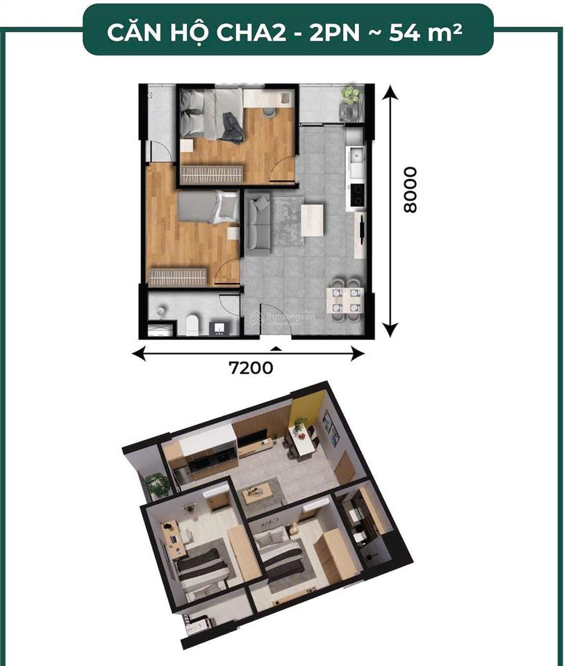 Bán cc tại evergreen tràng duệ, 1,19 triệu vnd, 54 m2, 2pn, 2wc, nội thất đầy đủ