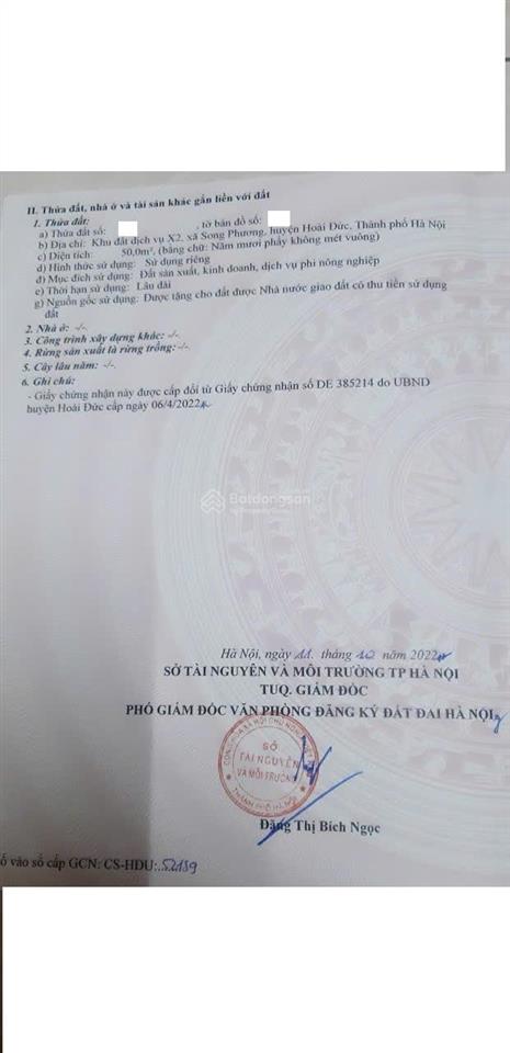 Bán mảnh đất dịch vụ khu x2, xã song phương, huyện hoài đức, tp. hà nội (nay xã sơn đồng).