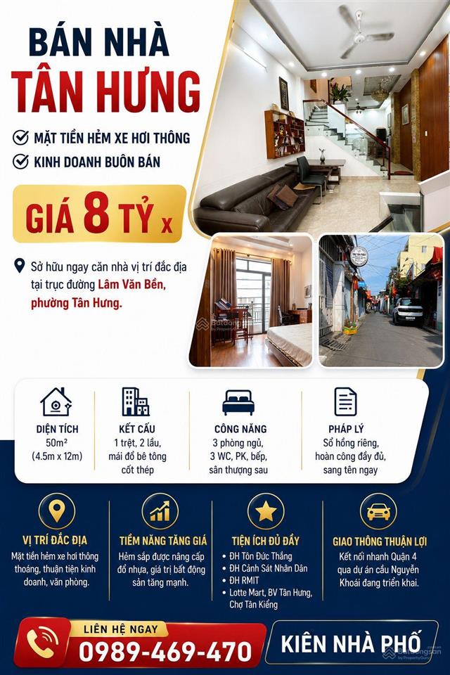 Bán nhà mặt tại lâm văn bền, nhiều tiện ích trung tâm, 50m², nhỉnh 8 tỷ