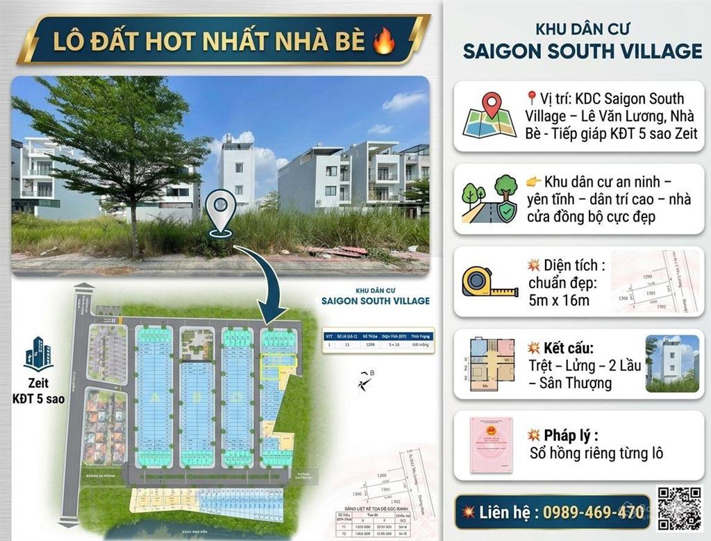 Bán đất kdc saigon south village, lê văn lương, nhà bè  5x16  nhỉnh 6 tỷ