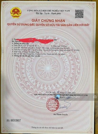 Bán gấp miếng đất 8x19m ( giá 1 tỷ 5 ) mt đường tần tử bình xã tân thông hội ngay chợ việt kiều