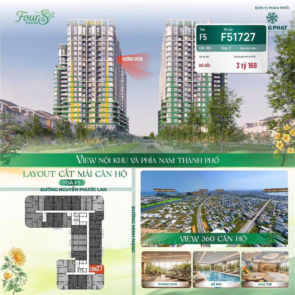 Hot! căn đẹp 1pn+ tầng 17 45m2 view nội khu four s tower đà nẵng