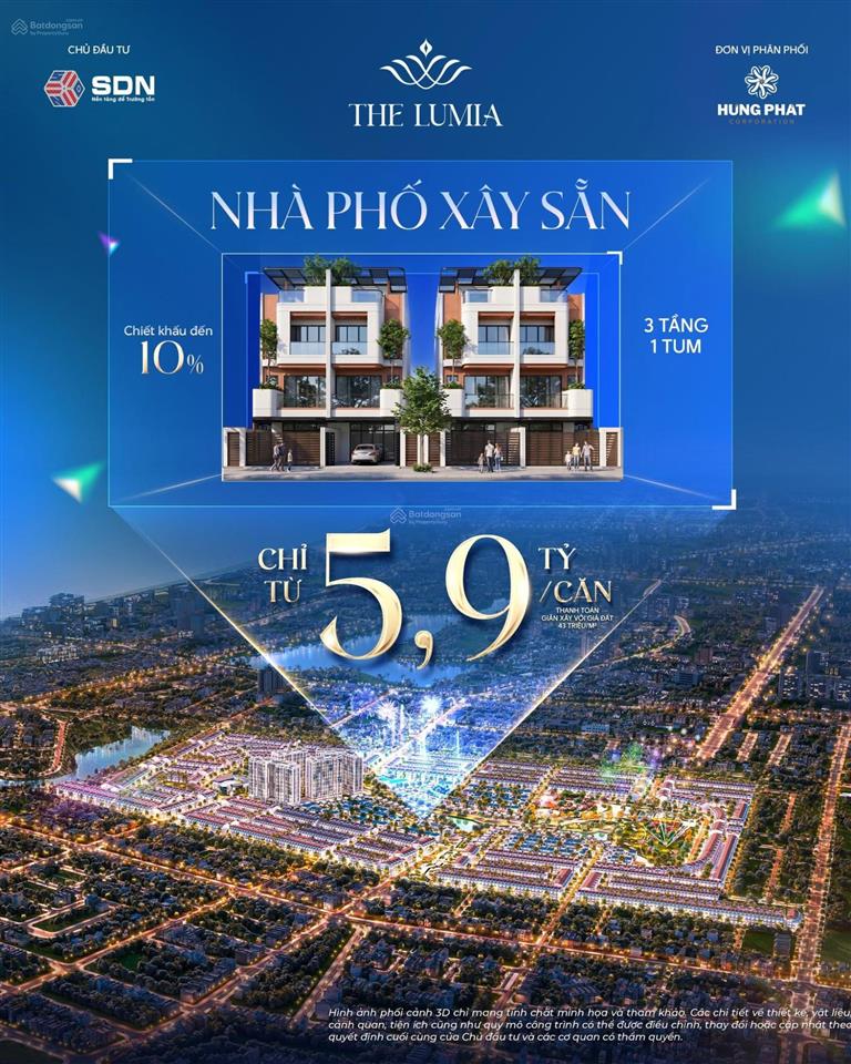 Chỉ từ 5 tỷ 9 cho căn nhà phố xây sẵn 3 tầng 1 tum  the lumia liên chiểu tây bắc đà nẵng