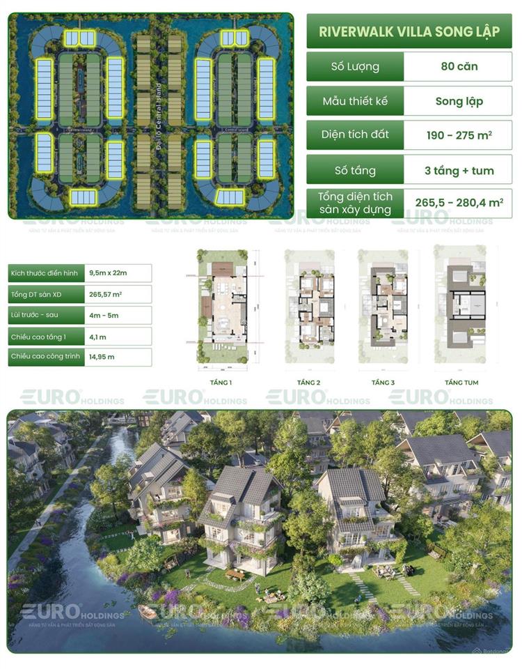 Biệt thự đảo song lập cạnh góc view hồ 209m2 central island  eco central park