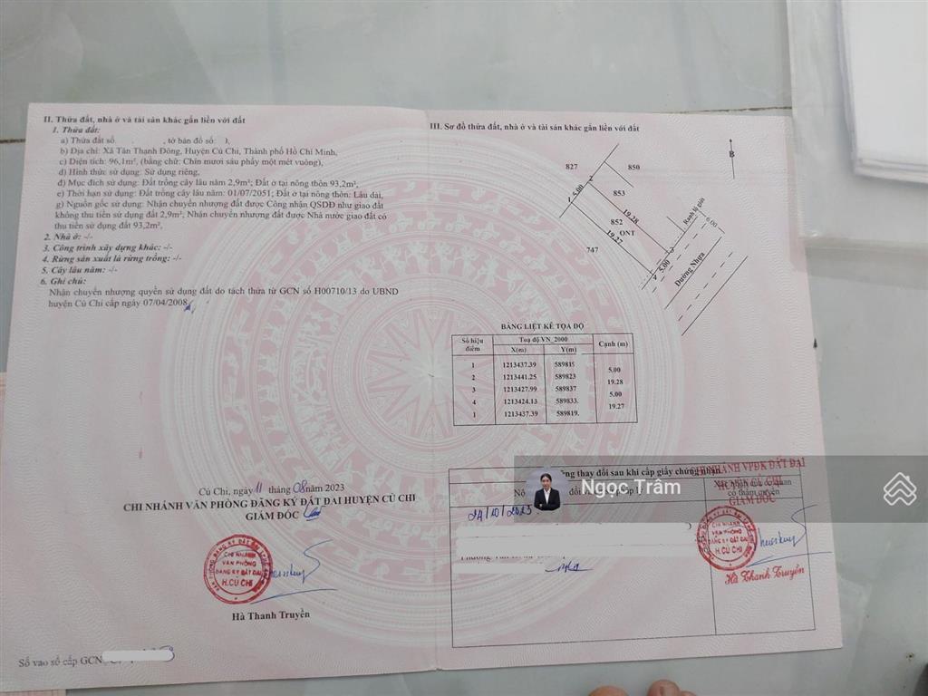 Bán gấp lô đất 96m²(5x19) giá 1tỷ3 đường nguyễn kim cương xã tân thạnh đông huyện củ chi sổ riêng