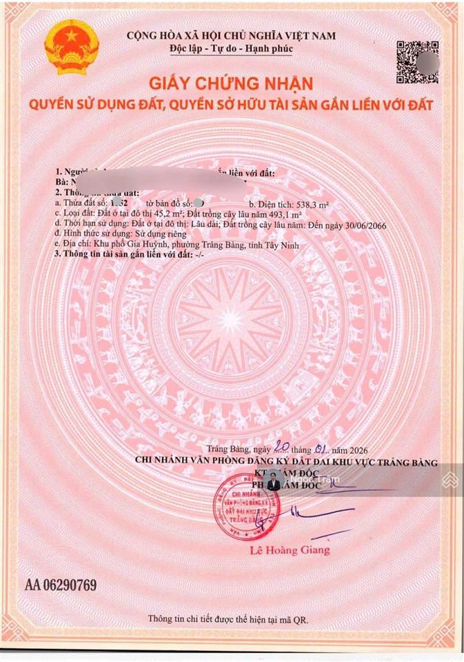 Lô đất kinh doanh mặt tiền gia huỳnh 538m2 700triệu đã có thổ đường nhựa ôtô tới đất sổ hồng riêng