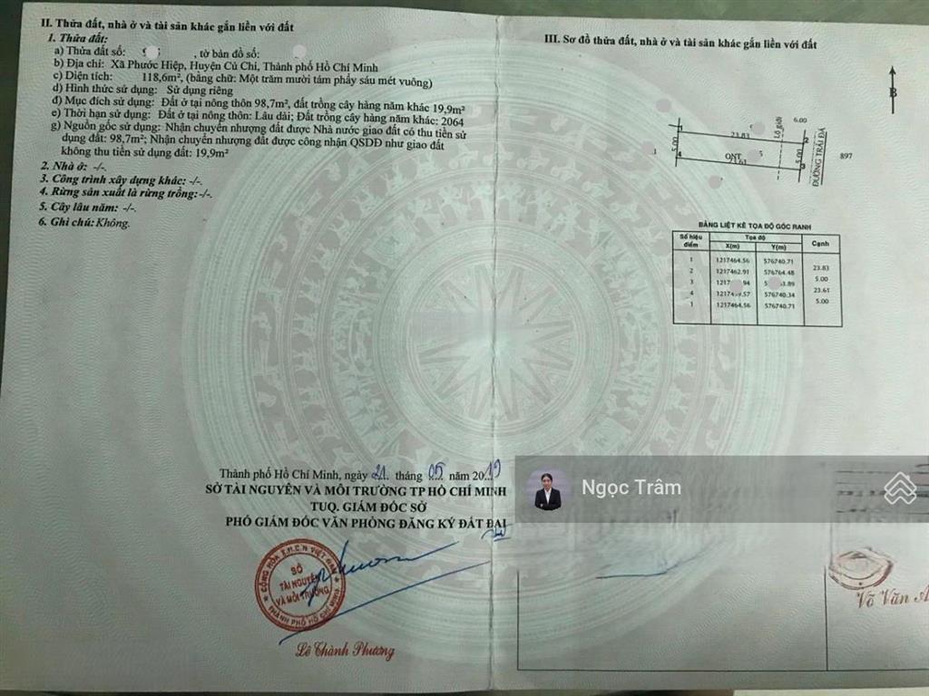 Bán nhanh lô đất 118m2(5x23) giá 700 triệu đường ba sa xã phước hiệp huyện củ chi sổ hồng riêng
