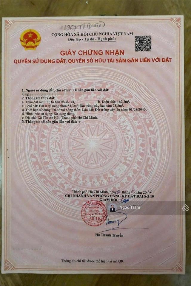 Hàng ngộp củ chi!!lô đất 162m2 giá 830 triệu có 84m2 thổ đường nguyễn thị rành xã tân an hội củ chi