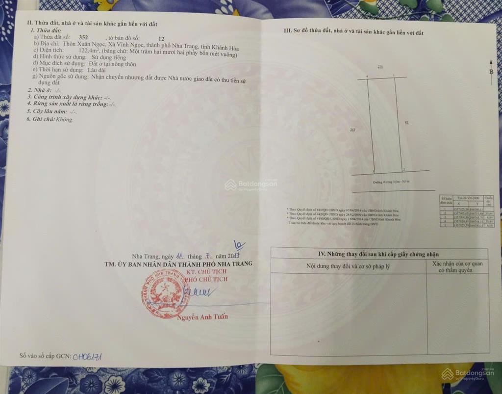 Chính chủ cần bán đất mặt tiền a1 hòn thơm vĩnh ngọc, ngang 6 đẹp vuông vức, giá đầu tư