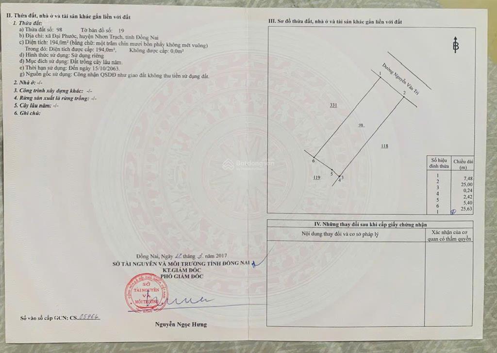 Đất đối diện chợ đại phước  đón đầu cầu cát lái