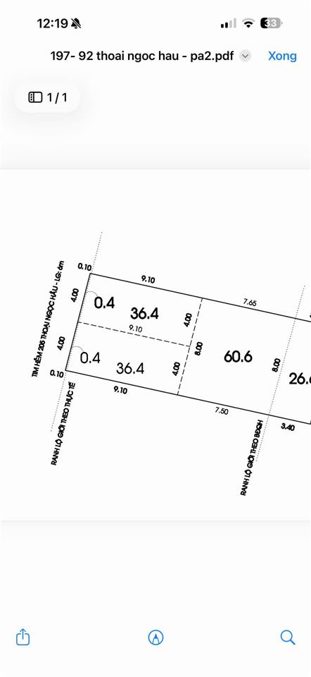 Bán đất hẻm nhựa 8m 1 sẹt thoại ngọc hầu phú thạnh tân phú, dt 4x9.1=36.4m giá 4.95tỷ