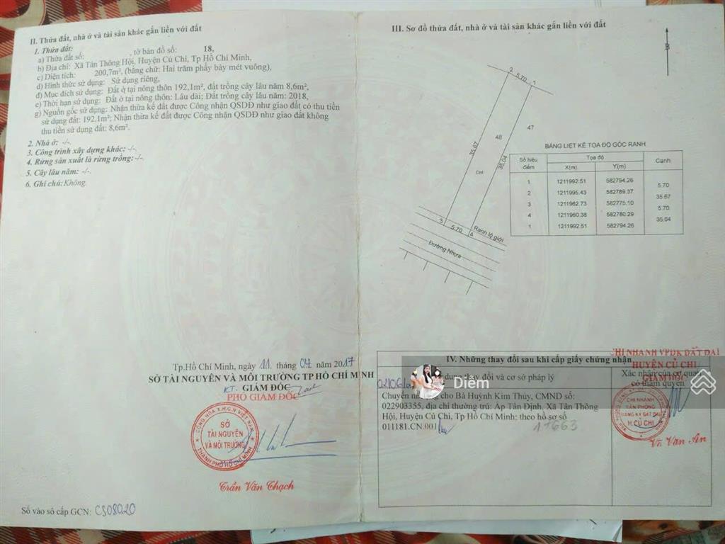 Chủ đang rất cần tiền cần bán lô 200m² đất đ. nguyễn thị se  tân thông hội, sổ riêng