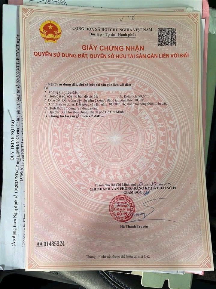 Lô đất 1 sẹc đường 8m nguyễn kim cương, phú hoà đông, củ chi