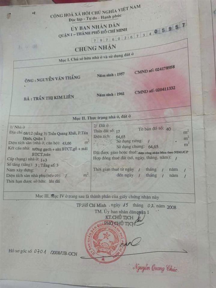 BÁN NHÀ TRUNG TÂM QUẬN 1 – TRẦN QUANG KHẢI – GIÁ 4,5 TỶ