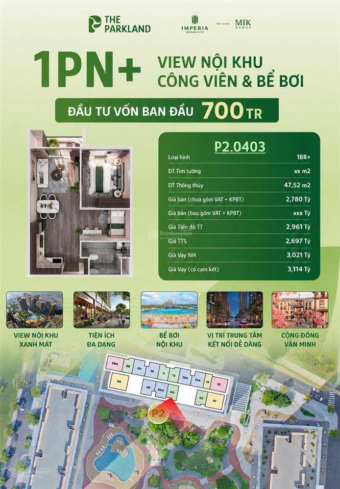 1pn+ view nội khu công viên & bể bơi mức giá dễ tiếp cận nhất the parkland