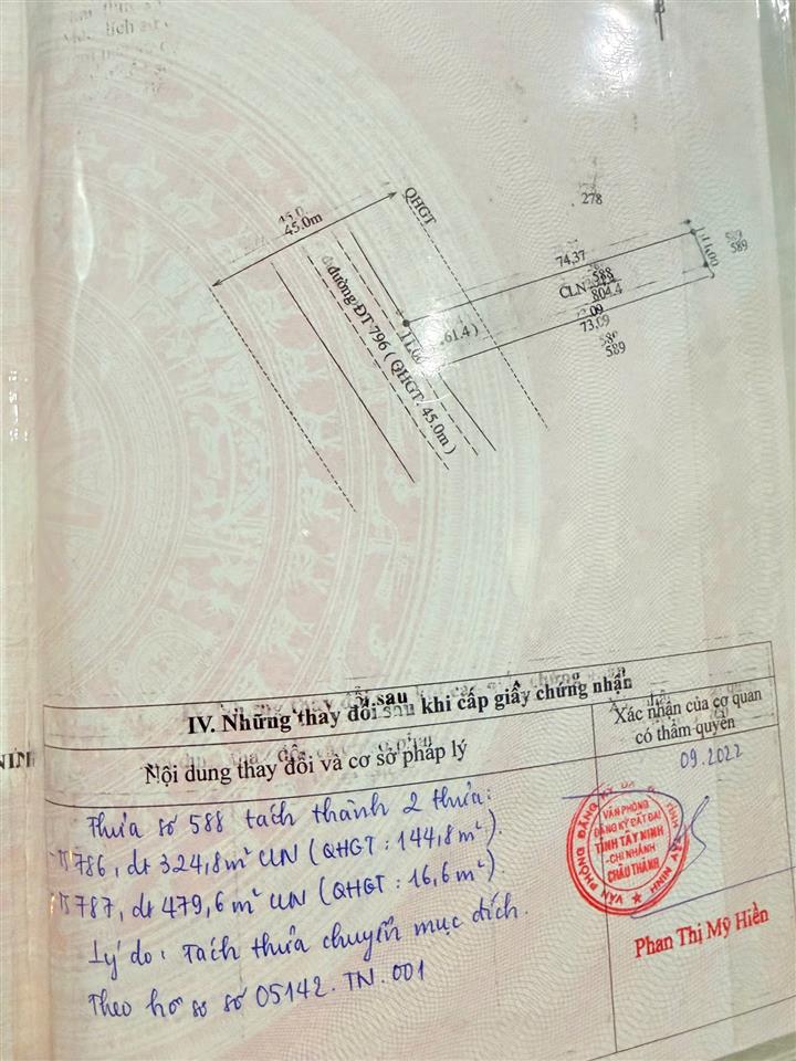 Cần bán đất Tỉnh Lộ 796 Xã Ninh Điền ,huyện Châu Thành ,Tỉnh Tây Ninh.