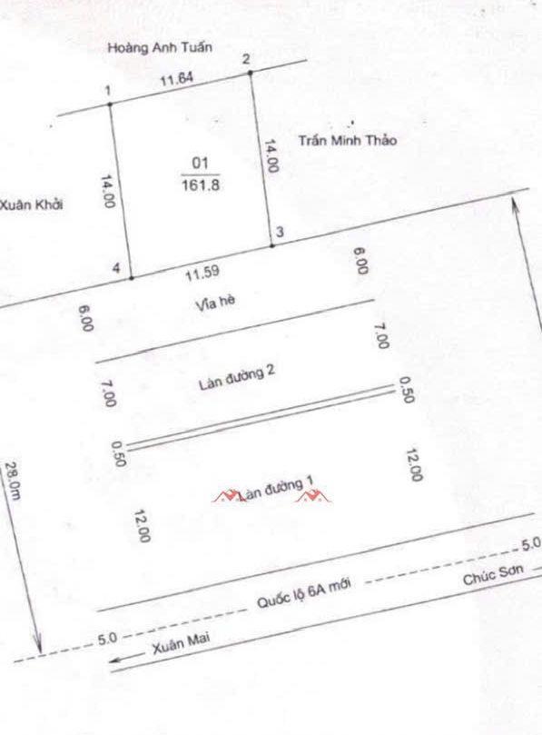Chính chủ Bán nhà mặt phố, Quốc lộ 6, Thị trấn Chúc Sơn, 161.8m2, sử dụng 256m2; giá 26 tỷ