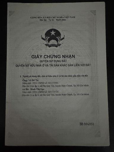 ► CHÍNH CHỦ CẦN BÁN LÔ ĐẤT ĐẸP TẠI TÂN QUÝ TÂY – BÌNH CHÁNH