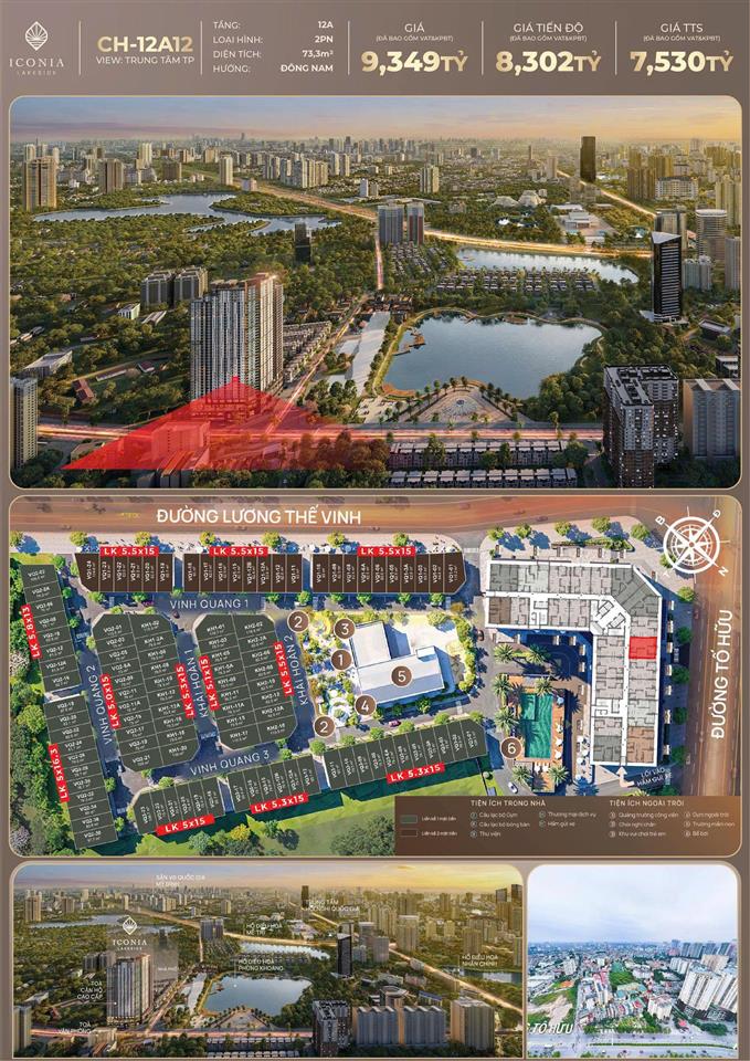 Căn hộ 2PN - hướng Đông Nam- sở hữu vị trí đẹp tại**Iconia Lakeside -54 Tố Hữu