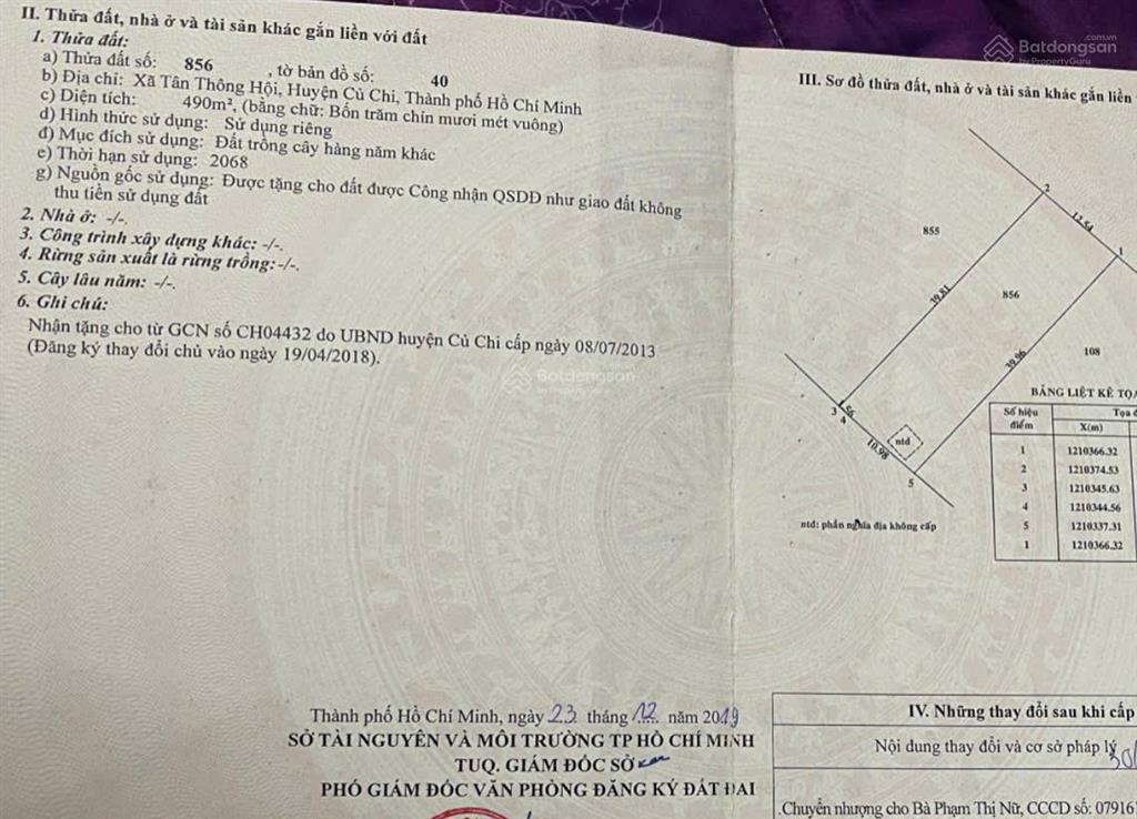 Đất sẵn sổ 490m  giá tốt tại tân thông hội, củ chi  đường xe hơi thông thoáng