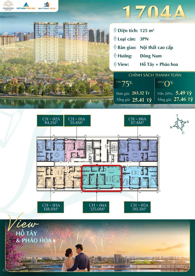 Chỉ từ 20x tỷ sở hữu căn hộ 3n celestine westlake view pháo hoa hồ tây