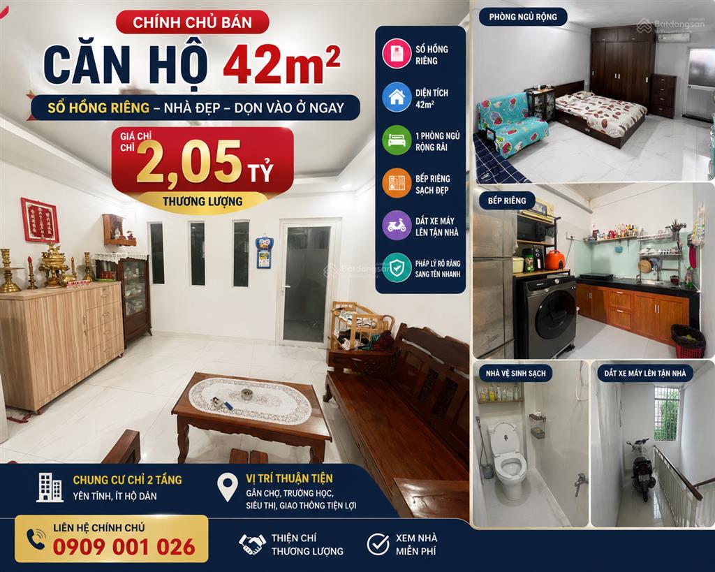 Chính chủ bán căn hộ 42m  sổ hồng riêng  nhà đẹp  giá 2,05 tỷ