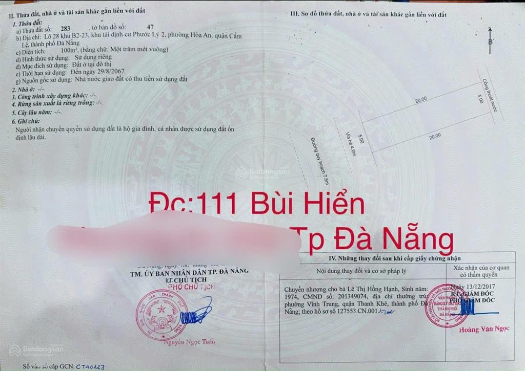 Mình chính chủ cần bán bán đất mặt tiền kinh doanh sầm uất đường bùi hiển, phường hòa an