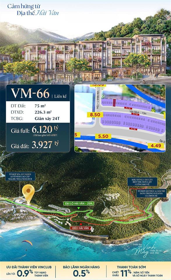 Bán nhà liền kề vịnh mây vinhomes hải vân bay  hỗ trợ vay 70%