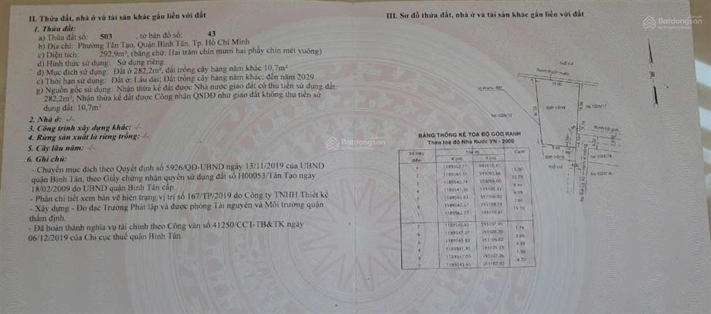 Bán đất tại tân tạo, bình tân, hồ chí minh, giá 50 triệu/m2, 293m2 ô tô vào nhà