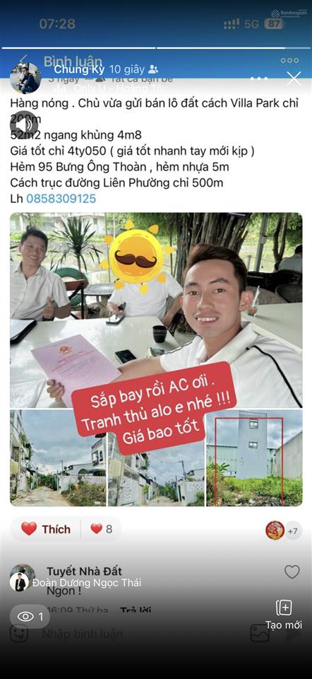 Bán đất đường bưng ông thoàn gần liên phường. bán gấp để giải quyết công việc . giá tốt chỉ 3ty999