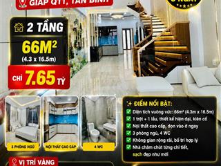 Bán nhà đẹp khuông việt tân phú 66m (4.3x16.5m), gần đầm sen, full nội thất, chỉ 7.65 tỷ tl