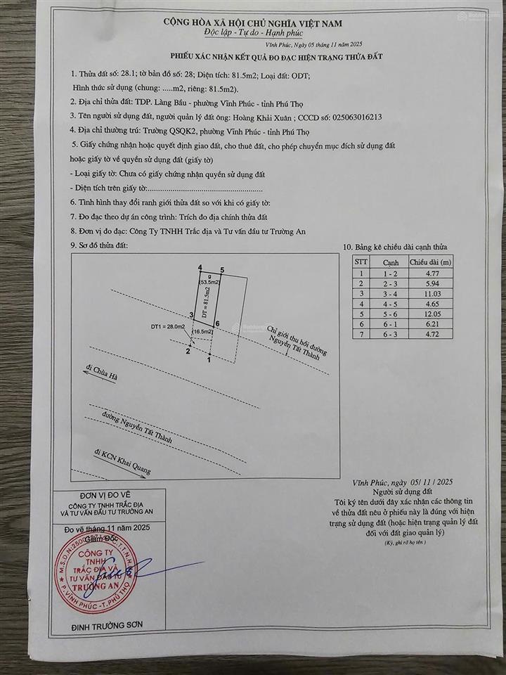 Bán đất 81,5m thổ cư 53.5m2 tại liên bảo, 6 tỷ vnd, mặt tiền 52m, pháp lý đầy đủ