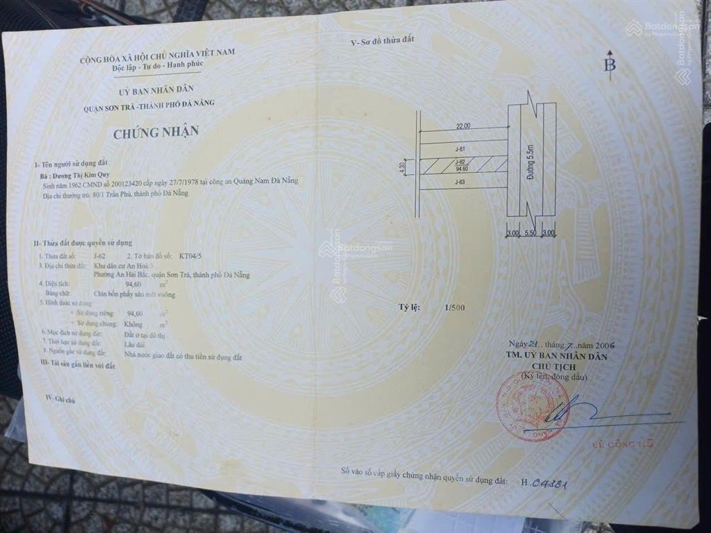 Bán lô đất đường thế lữ dt 95m². phường sơn trà. cách cầu sông hàn vài phút