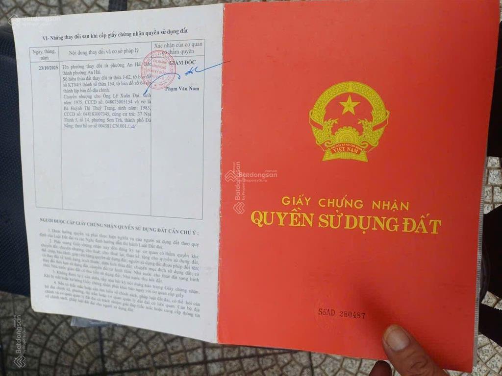 Bán lô đất đường thế lữ dt 95m². phường sơn trà. cách cầu sông hàn vài phút