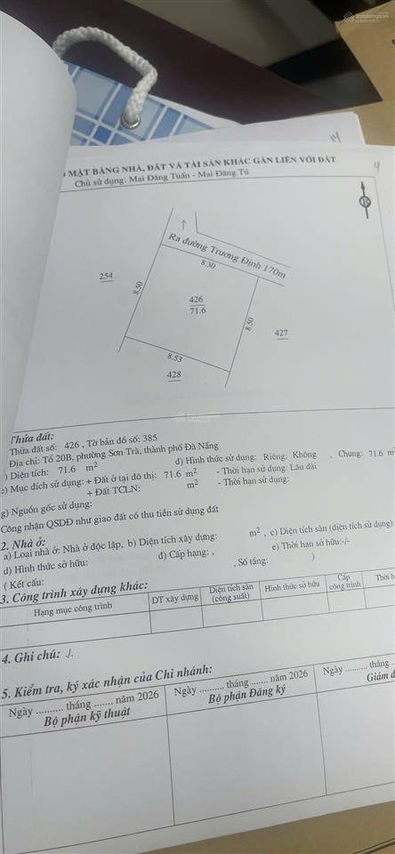 Cần bán lô đất dt 72m2, ngang 8,5m khu mân thái, phường sơn trà