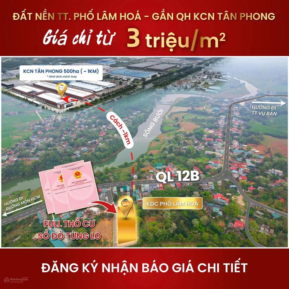 Chính chủ bán lô đất ngay ql12b full thổ cư, sẵn sổ sang tên công chứng ngay