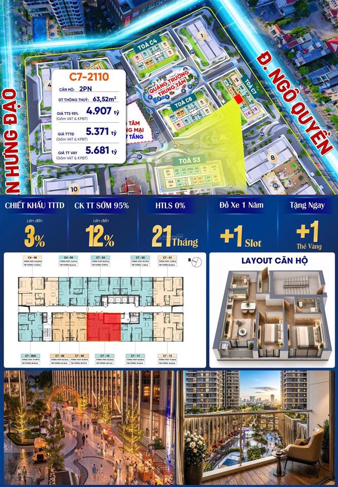 Giá hời dự án, vốn 1,6 tỷ cho căn 2pn cạnh vincom, mặt sông hàn