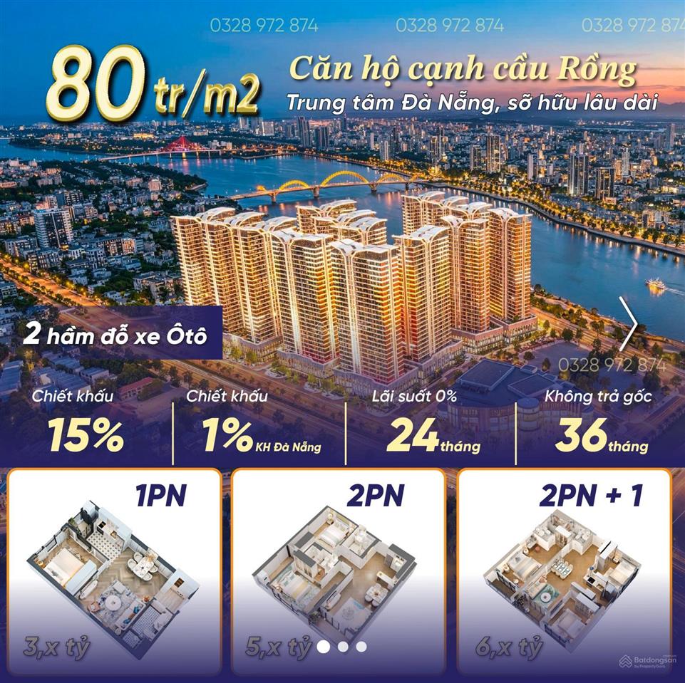Căn 2pn + 1 trục góc giá tốt tại trung tâm đà nẵng, có chiết khấu ẩn