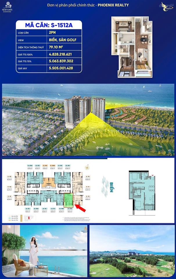 Căn hộ 2pn newtown diamond view biển & sân golf, giá chỉ từ 4,82 tỷ!