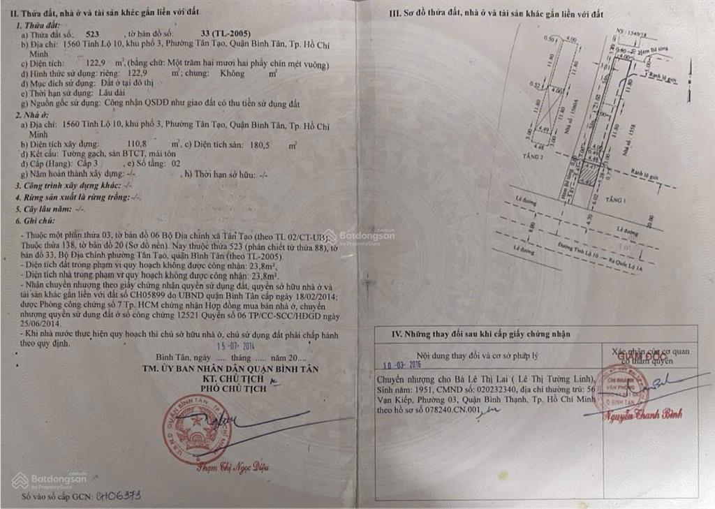 Bán nhà mặt phố tại 1560 tỉnh lộ 10, 7,3 tỷ, 122,9 m2, view đẹp, chính chủ