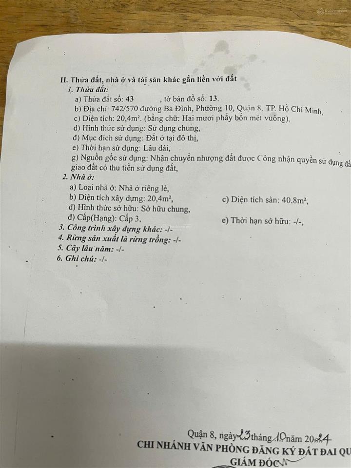 Cần bán nhà chính chủ ở ba đình, quận 8