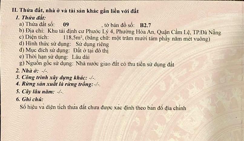 Chính chủ bán đất tại 60 phan khoang, cẩm lệ, đà nẵng, 5,75 tỷ, 120m2 đẹp