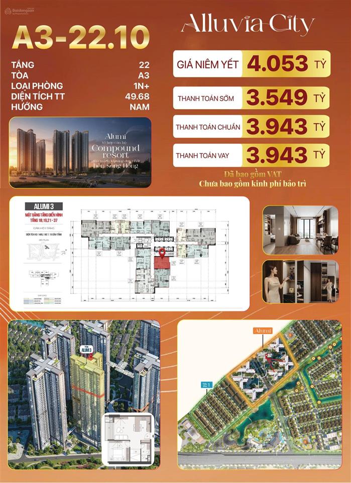 Cần bán căn hộ 1 pn+ dự án alluvia city  tòa a3