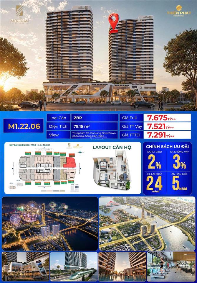 Căn góc m1.22.06 tầng22the meridian đà nẵngview trực diện dowtownpháo hoa quốc tếsông hànbiển