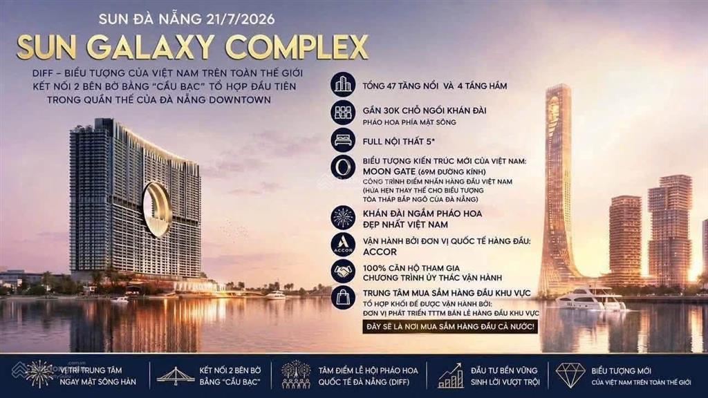 Booking đặt chỗ, căn hộ sun galaxy complex sông hàn, view trực diện khán đài diff&dowtown 69 tầng