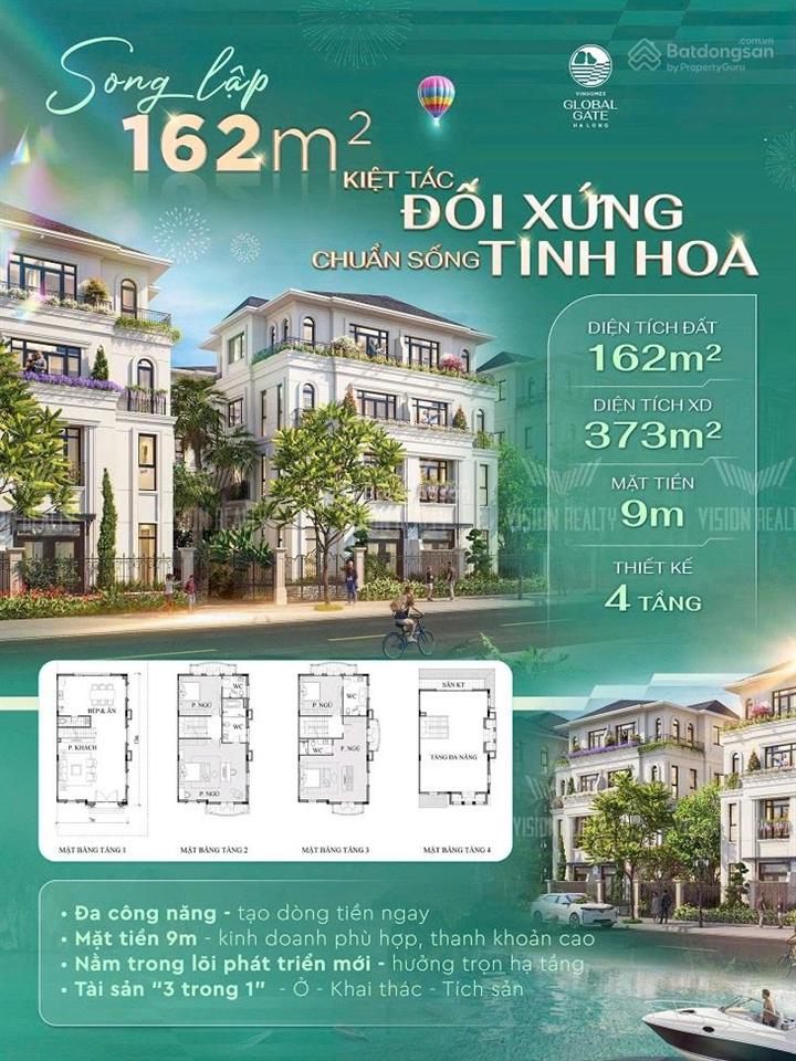 Bán bt song lập, vịnh bình minh, hạ long xanh, căn áp góc, view biển, view công viên 162m² 4t 25tỷ